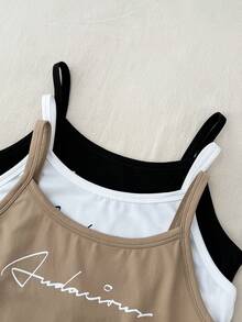 SHEIN 3pcs Teen Girls Casual Comfortable Bodysuits With English Letter Prints - Multicolor - View 3