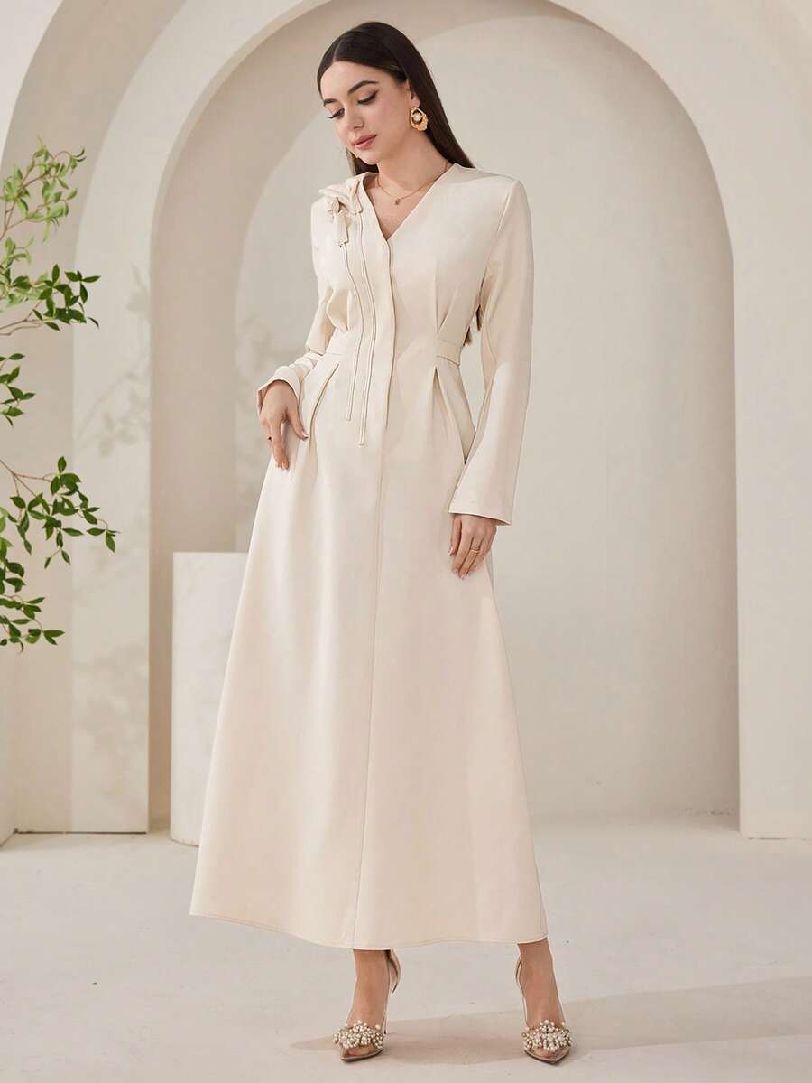 Veilorie Elegant Party 3D Floral Decor Dress - Apricot - View 1