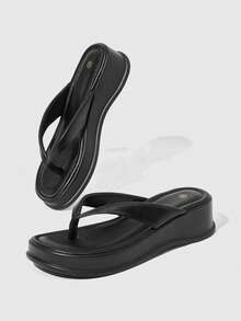 HighSole Thick-Soled High-Heeled Flip-Flops Women's Shoes Fashion New Summer Toe-Pinching Korean Sandals And Slippers - Black - View 3