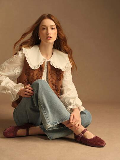 Rosivie Women's Round Toe Flat Slip-On Shoes, Mary Jane Design With Buckle And Elastic Band, Fashionable Autumn Footwear Valentine's Day