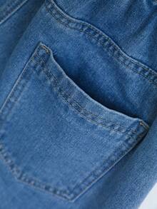 GlowEve 女士荷叶边松紧腰带口袋阔腿牛仔短裤 - 藍色 - 查看 4