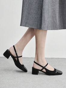 CUCCOO BIZCHIC Women's Classic Black Strap Low Heel Pumps For Christmas Valentine's Day - Vintage Black - View 5