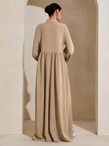 Graceveil Đầm nữ màu trơn cổ bẻ, khóa kéo, cài khuy nửa thân, tay phồng, kiểu dáng thường ngày, thích hợp cho tiệc tùng. - Màu Khaki - Xem 3