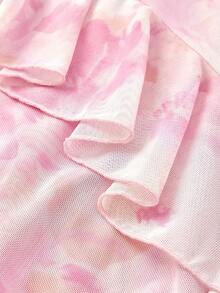 SHEIN MOD Petite Đầm nữ kiểu dáng thanh lịch, thường ngày, họa tiết in toàn thân, viền bèo nhún, thích hợp cho mùa hè. - Hồng - Xem 6