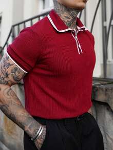 Artur Kramer Tricou polo casual pentru bărbați, în stil european și american, cu guler răsturnat și nasturi, mânecă scurtă, vară - Burgundia - Vizualizare 3