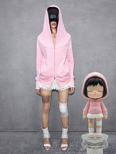 ROMWE Avant Avant-Garde Irregular Design Hooded Long Sleeve Women Sweatshirt Sweatshirt