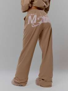 MUSERA Low Rise Graphic Print Wide Leg Joggers Streetwear Coolgirl Winter Sexy Casual Odd Drift - Camel - View 4