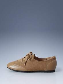 CUCCOO GRLICON Women's Square Toe Lace-Up Design Casual Flat Shoes For Christmas Valentine's Day - Khaki - View 2