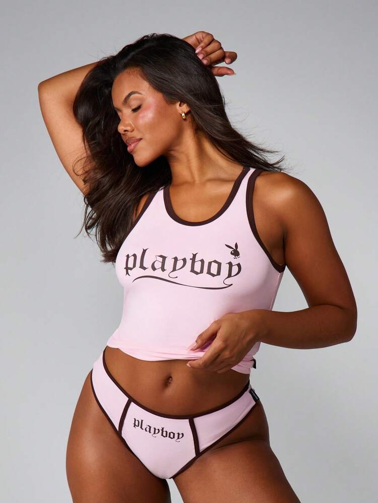 Missguided x Playboy Zestaw topu i majtek, odzież domowa, bielizna nocna, kolekcja piżam