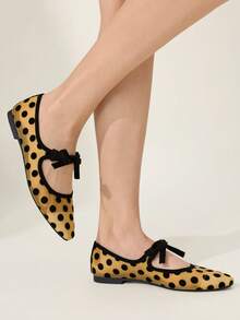 CUCCOO CHICEST 新款网眼波点蝴蝶结装饰尖头优雅百搭女士平底鞋，适合春季、春假、复活节和圣诞节穿着。 - 黃色 - 查看 7