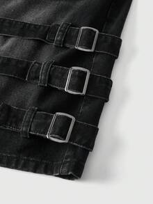 Street Life Quần short denim nam dáng rộng, nhiều dây đeo và túi, kiểu dáng thường ngày. - màu đen - Xem 5