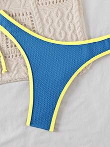 SHEIN Conjunto de bikini de verano para mujer con parte superior y Bottom de colores contrastantes, con nudo delantero, conjunto de traje de baño sexy de dos piezas para la playa, conjunto de traje de baño de vacaciones con textura - Multicolor - Ver 4