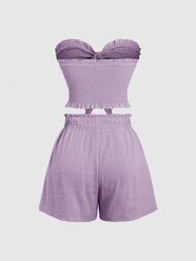 Sweetra Bộ đồ 2 món dành cho nữ, áo ống và quần short màu trơn, ôm sát, thích hợp cho mùa hè. - Màu Lilac Tím - Xem 2