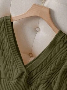 Franclia V-Neck Long Sleeve Ribbed Casual Long Knit Sweater Dress - Green - View 4