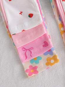 SHEIN 5件套女婴休闲百搭彩色花卉条纹印花裤子，春夏款 - 彩色 - 查看 4