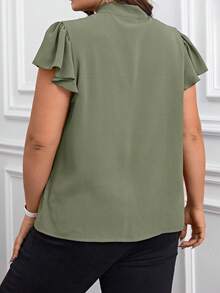 Reflora Blusa elegante de mujer talla grande con cuello de corbata y mangas con volantes de unicolor - verde menta - Ver 2