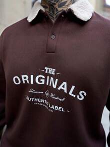 Artur Kramer 新款男士拼接羊羔绒领卫衣，时尚休闲，秋冬款 - 棕色 - 查看 3