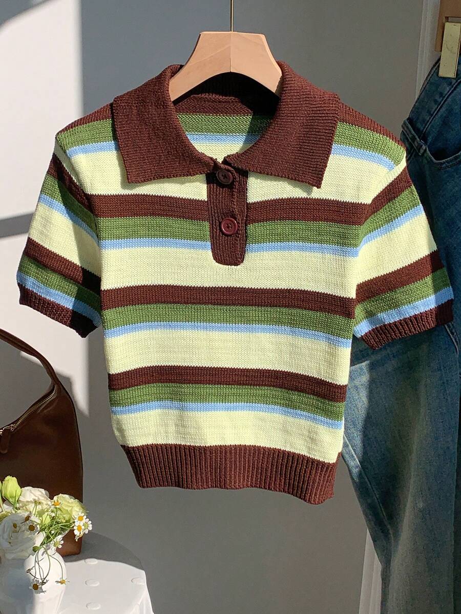Comfortcana Multicolor Ombre Collared Pullover Knit Sweater - Multicolor - View 1