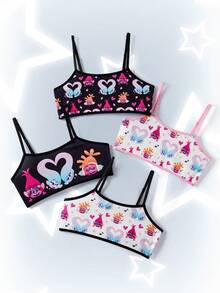 SHEIN Trolls Tween Girl Heart & Cartoon Graphic Camisole Bralette Underwear - Black - View 1