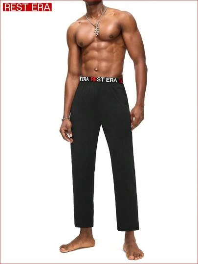 Rest Era 男士休闲撞色字母松紧腰修身家居裤