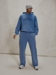 Musero Straight Leg Elasticated Drawstring Waistband Basic Plain Style Tracksuit Co Ord Bottoms Only Winter Essentials - Navy Blue - View 1