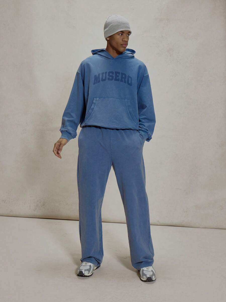 Musero Straight Leg Elasticated Drawstring Waistband Basic Plain Style Tracksuit Co Ord Bottoms Only Winter Essentials - Navy Blue - View 1