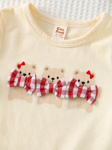 Cozy Pixies 2pcs Baby Girl Cartoon Animal Print Soft Knit Crew Neck Short Sleeve Top And Elastic Waist Pants Set - Multicolor - View 4