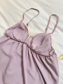 DAZY Lace Patchwork Sleeveless Camisole Nightgown For Women - Mauve Purple - View 7