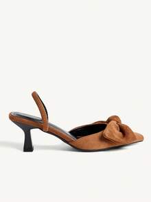 CUCCOO CHICEST Giày nữ bốn mùa kiểu nơ lớn mới, mũi nhọn, gót mỏng, cao gót, gợi cảm, thanh lịch, thời trang, chất liệu lông cừu, giày cao gót quai ngang, giày dự tiệc, hẹn hò, tiệc trà chiều, tiệc tối, tiệc cưới. - Nhung nâu - Xem 3