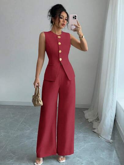 Selianne Women's Elegant Floral Button Decorated Casual/Commute Suit