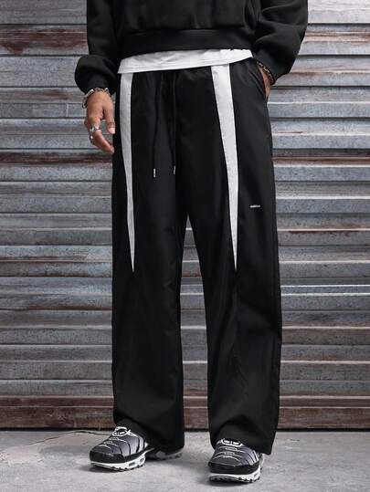 AXEPEAK Men's Contrast Color Pocket Drawstring Waist Loose Casual Pants
