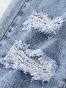 SHEIN Tween Girls Y2K Streetwear Casual Distressed Asymmetrisk Midja Mjuka Bekväma Ljustvättade Blå Jeans, Mångsidiga All-Match Vardagskläder, Vår/Sommar 2025 Nyheter - Ljustvätt - Visa 4