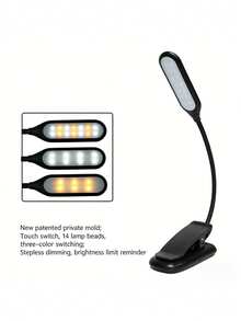 1 Buah Lampu Meja USB Dual-Color Temperature Pelindung Mata, Lampu Baca Mini untuk Pelajar di Asrama dan Penggunaan di Rumah, Lampu Jepit Kerja, Lampu Jepit Buku Isi Ulang - Hitam - View 3