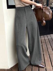 DAZY Women's Casual Solid Color Wide Leg Pants, Spring/Summer Business Casual Woman - Light Grey - View 7