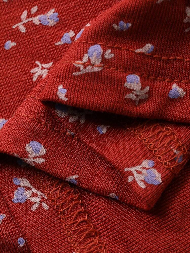 V-Neck Ditsy Floral Fitted Short Sleeve Summer Nightgown Dress For Women