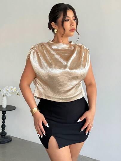 Firerie Plus Size Elegant Minimalist Chic Romantic Pleated Shirt, Suitable For Spring/Summer, Dates, Music Festivals, Parties