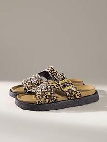 Solecia Fashion, Casual Beach Shoes, Slippers, New Women's Shoes, Comfortable And Versatile, Platform Heel Sandals, Slip-On Slouchy Shoes - leopard print - View 3