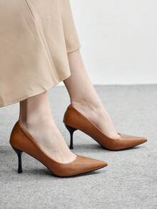 CUCCOO BIZCHIC 女士尖头高跟鞋 - 纯深棕色，复古法式风格，细跟设计，适合春季、春假、复活节、舞会等场合。 - 棕色 - 查看 5