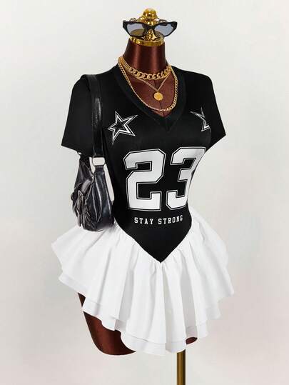 Amplova Y2K Sexy  Women's Contrast Color Print Short Sleeve Mini Dress  Summer Dress Spring Outfit Women Valentine's Day Beach Dress Party Dress Wedding Guest Dress For Women Elegant Dresses For Women Vacation Outfits Women Y2k Outfit Football Outfit Women Y2k Dress Y2k 2 Piece Set Sporty Dress