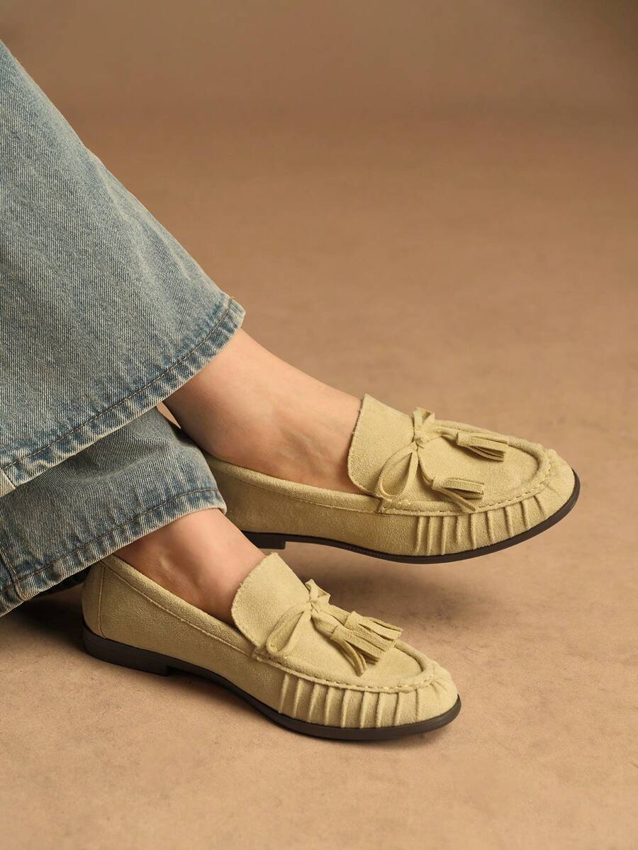 Rosivie 女士休闲流苏装饰平底乐福鞋，适合日常穿着 - 黃色 - 查看 1