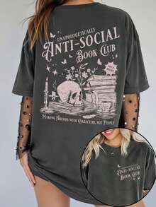 EMERY ROSE Plus Size Halloween T-Shirt, Plus Size Streetwear Graphic Tee, Cute Summer Top, Vacation Vibe - Dark Grey - View 1