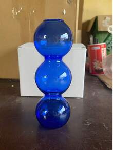 1pc Glass Flower Vase, Creative Solid Color Bubble Design Vase For Home Decor - Blue - View 9