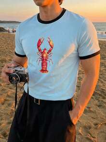 SWAVVY 男士休闲标准版型宽松短袖T恤，蓝色，撞色领口和袖口 - 藍色 - 查看 9