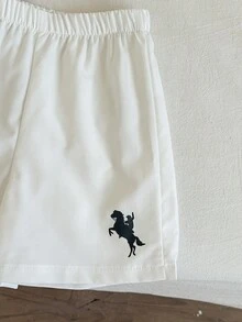 2 pezzi/set Completo casual per ragazzo giovane composto da polo a maniche corte a righe color albicocca e pantaloncini bianchi, adatto per feste di compleanno, rave, feste serali, performance, matrimoni - Multicolore - Visualizzare 7
