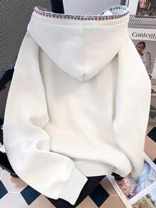 Resyla Women's Floral Pattern Drop Shoulder Long Sleeve Casual Loose Sweatshirt Sweatshirt - White - View 2