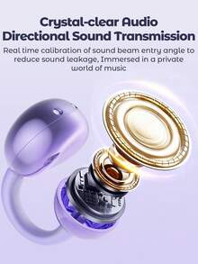 Teckwe Purple LED Display Clip-On Earphones, Sound-Proof, Long-Wearing Comfort, Open-Ear Sports Design, Wireless Earbuds With Voice Call Support, Valentine's Day Gift - one-size - View 4