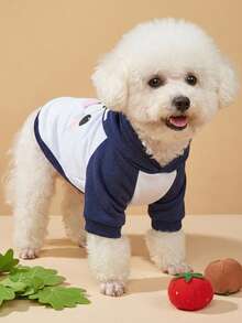 PETSIN 1pc Polyester Animal-Themed, Letter-Print, Warm Hooded Sweatshirt Suitable For Cats And Dogs, Both Indoors And Outdoors. - Blue and White - View 2