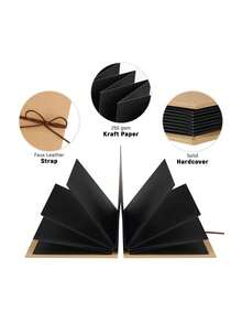 1PC Creative Accordion Fold DIY Photo Album, Blank Black Leather Scrapbook, Festival Love Confession Memory DIY Album - Black - View 3