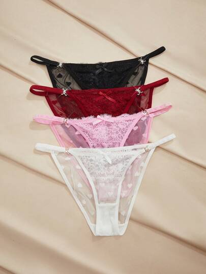 Charlaine 4件套蕾丝低腰女士比基尼内裤，多色