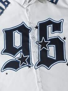 Manfinity Campus Court Áo sơ mi nam tay ngắn cài một hàng khuy, kiểu dáng thường ngày, in số "96" kiểu Gothic cỡ lớn, cổ bẻ, phong cách đường phố preppy, thích hợp cho nam giới, dịp Lễ Tình nhân, Xuân Hè, quà tặng cho bạn trai, lễ hội Mardi Gras, phong cách cổ điển, thời trang đường phố, tiệc tùng, ngày Thánh Patrick, đi chơi. - trắng - Xem 5